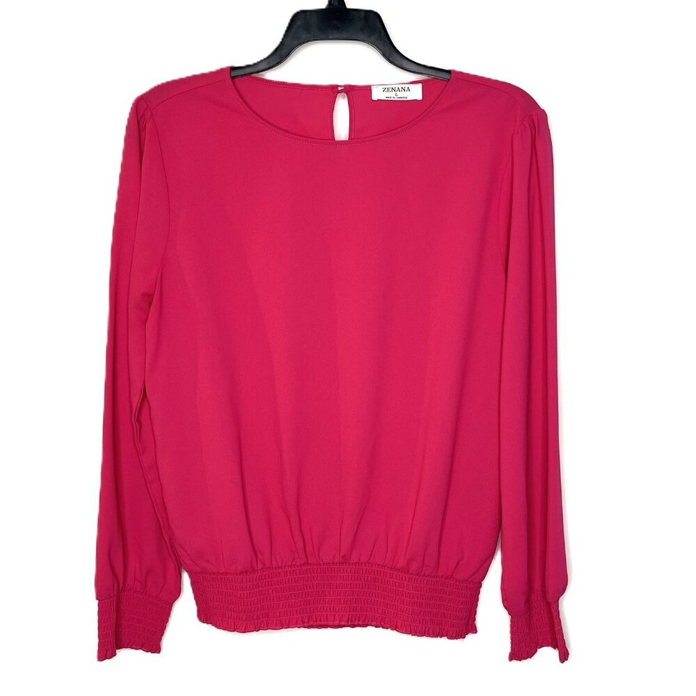 Zenana Pink Long Sleeve Blouse, Classy Chic, Women's Size Large